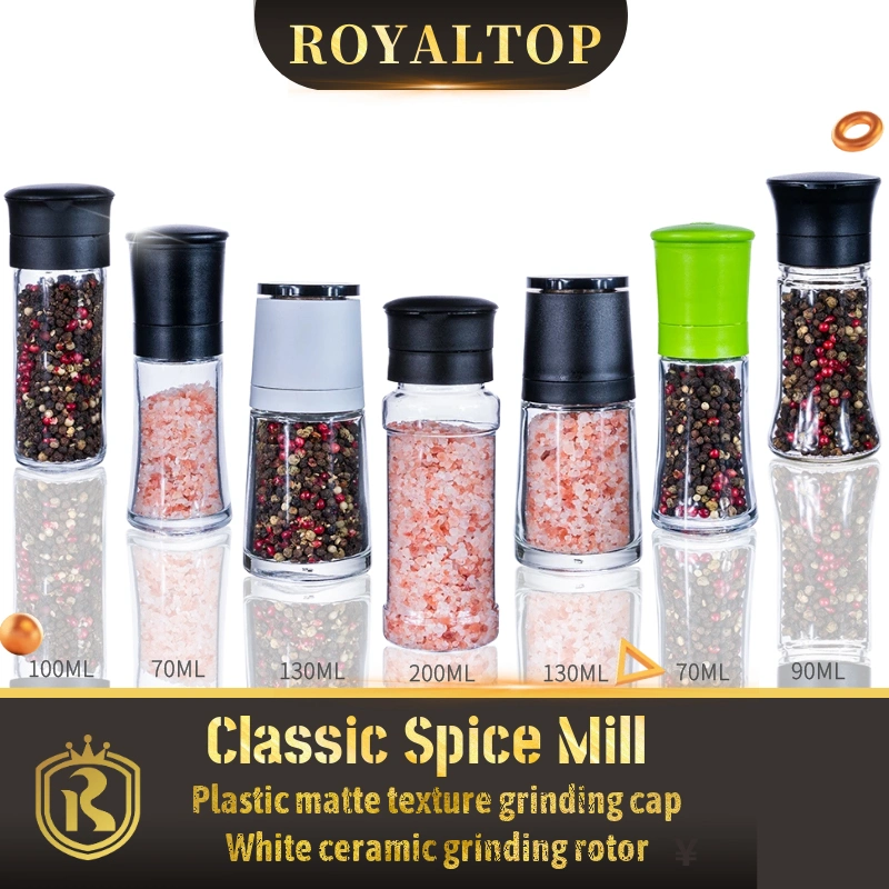 Stainless Steel Pepper Salt Grinder Glass Shaker Salt Pepper Grinder Refillable Black Pepper Bottle Adjustable Salt Mill